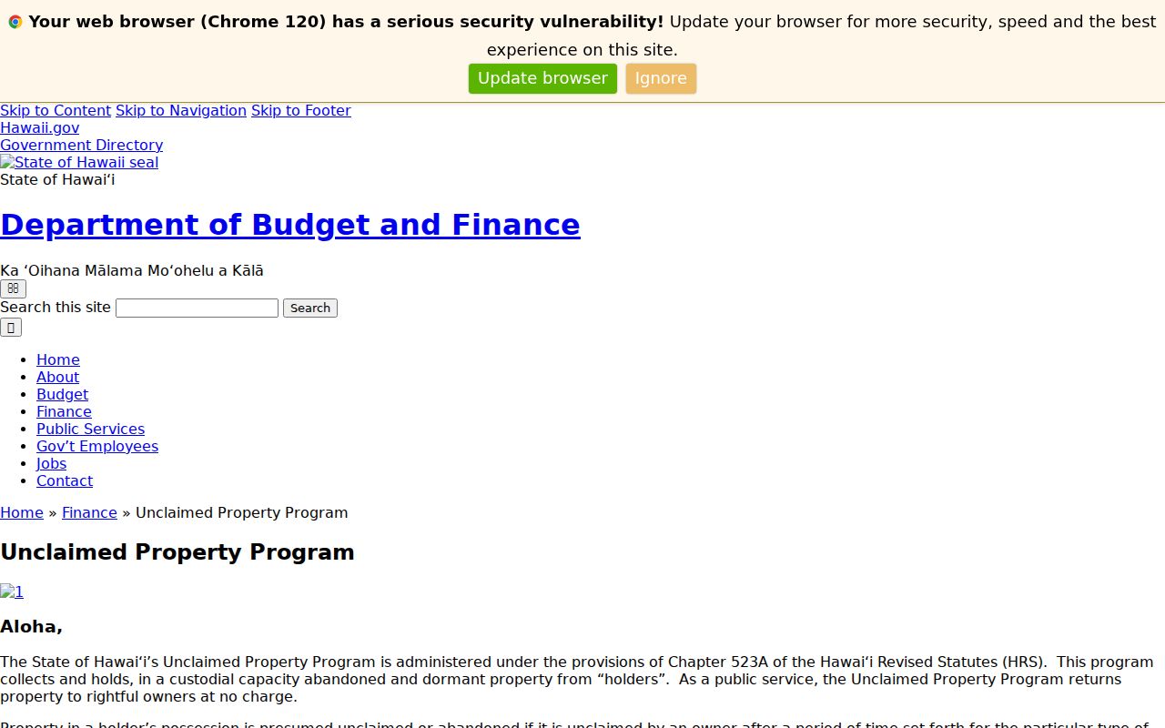 Hawaiʻi unclaimed property search illustrating limits in a Mililani Town neighbors lookup
