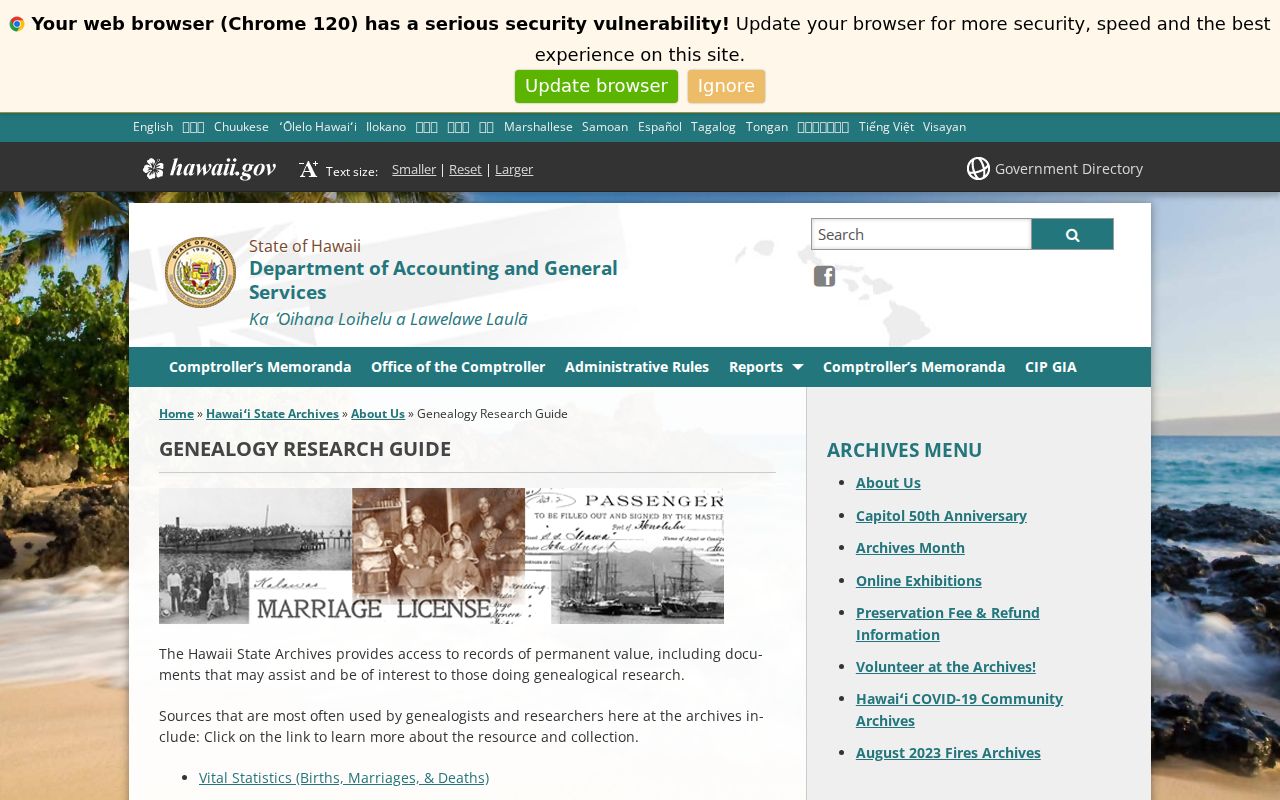 Hawaii State Archives genealogy guide used to confirm previous residents of Mililani Town
