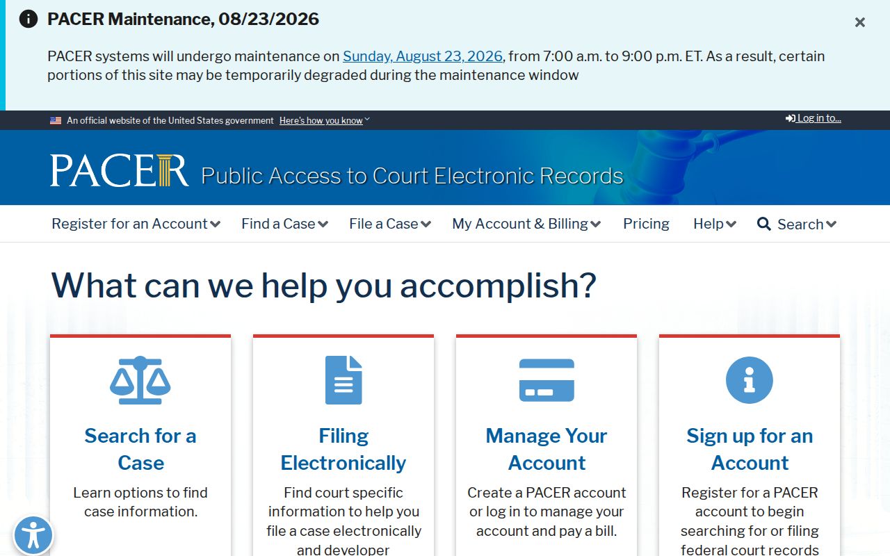 PACER federal court record access for a Mililani Town resident lookup