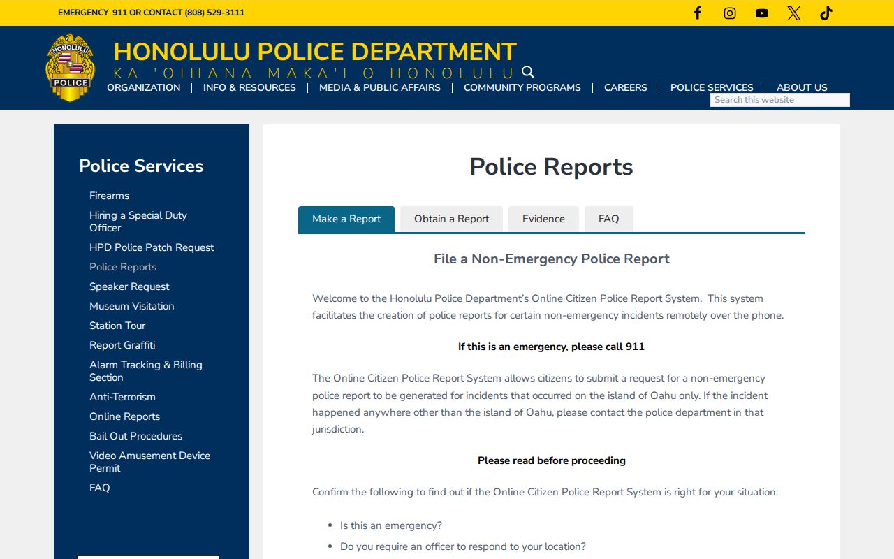 Mililani Town street directory police report request guidance