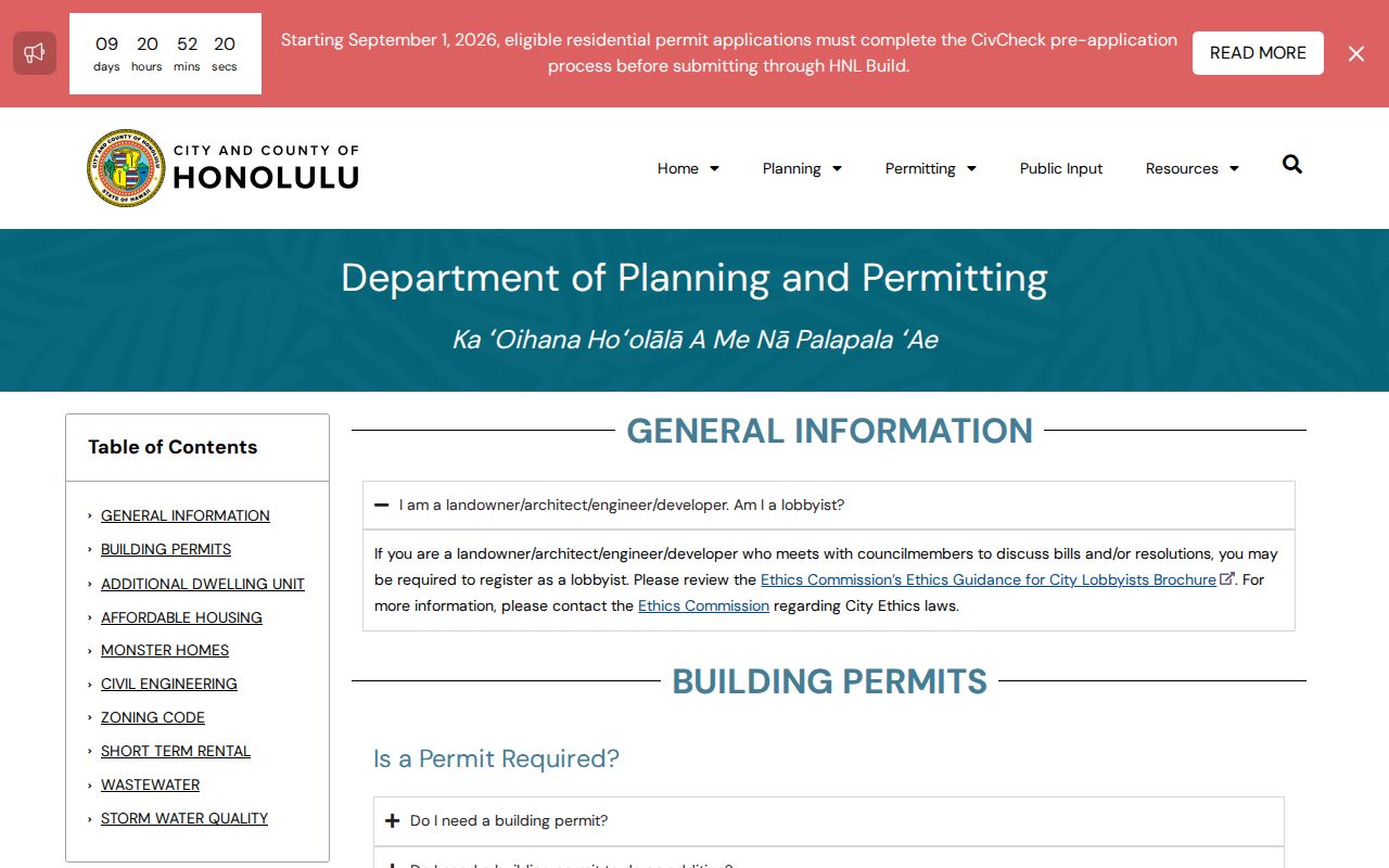 Mililani Town street directory DPP permit guidance