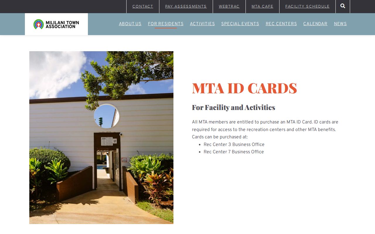 Mililani Town Association identification card rules showing private membership administration